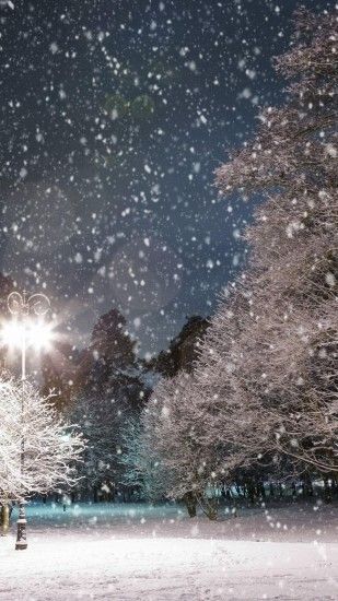 Falling Snow Trees Night android wallpaper HD