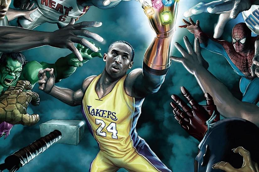 Download NBA players vs. superheroes wallpaper