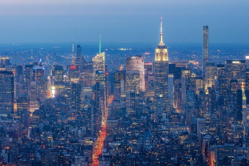 Manhattan, New York, night, city, skyscrapers, panorama