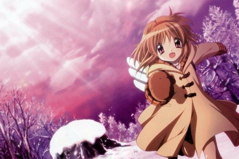 Preview wallpaper kanon, tsukimiya ayu, girl, running, snow, coats 1920x1080