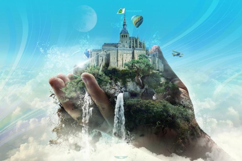 Fantasy Castle Hand Surreal wallpapers and stock photos