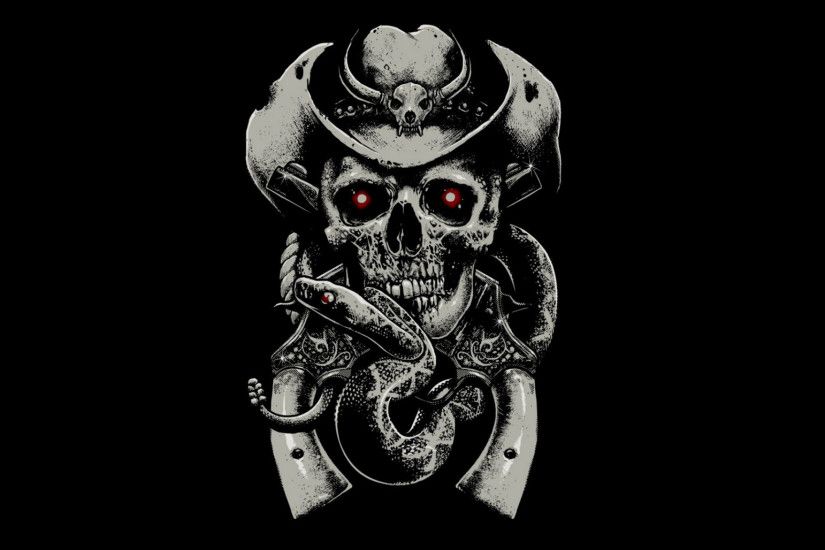 Preview wallpaper skull, fear, hat, guns, snake, background 2048x1152