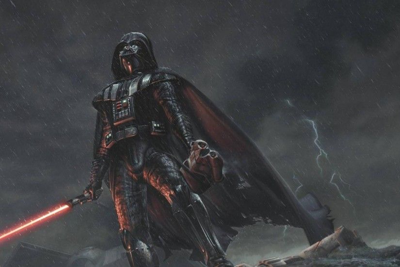 Preview wallpaper star wars, darth vader, art, rain 2560x1080