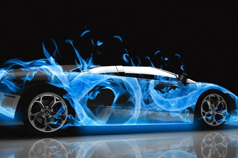 Lamborghini in blue flames wallpaper