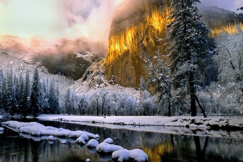 Snow Splendor Water Forest Stunning Trees Reflections Lake Winter Scenery  HD Desktop Wallpaper