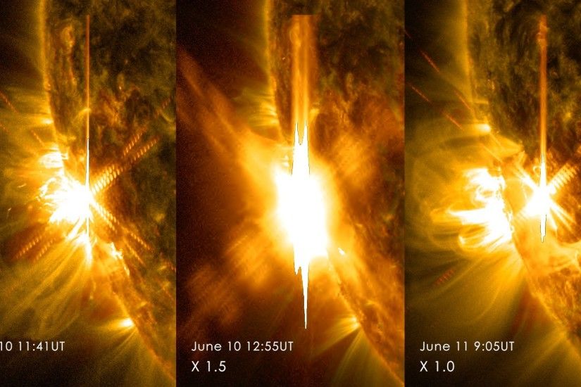 SDO images of three solar flares from June 10-11, 2014