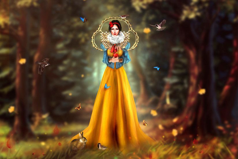 Movie - Snow White Artistic Fantasy Girl Woman Animal Butterfly Forest  Wallpaper