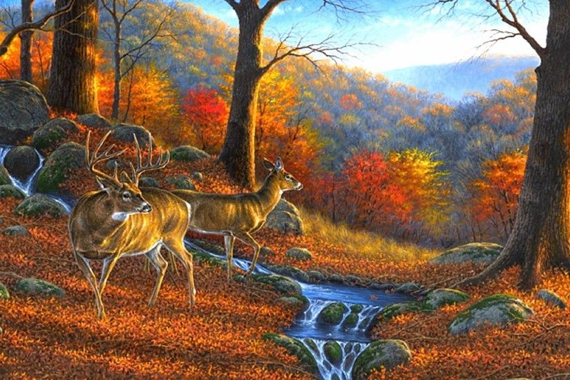 Autumn Season Lovely Seasons Creative Wildlife Animals Hunter Trees Leaves  Paintings Four Ridge Forests Dreams Love