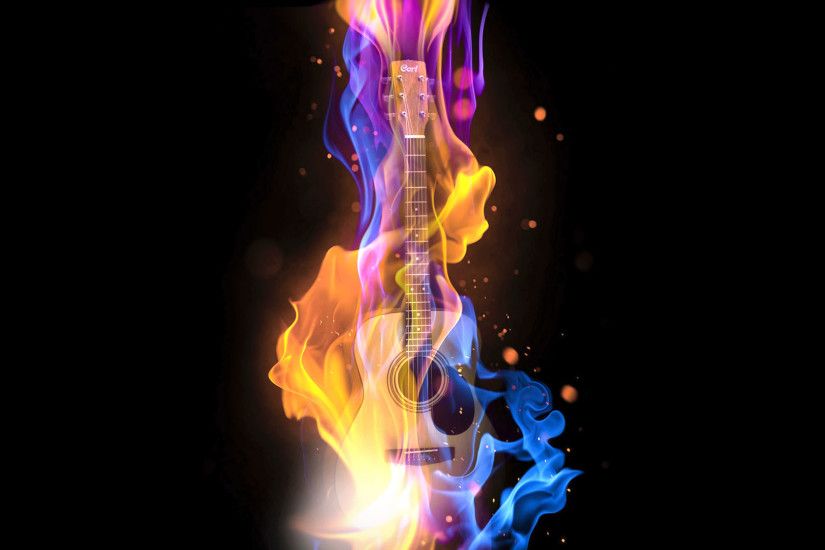 hd pics photos music abstract guitar fire digital art desktop background  wallpaper