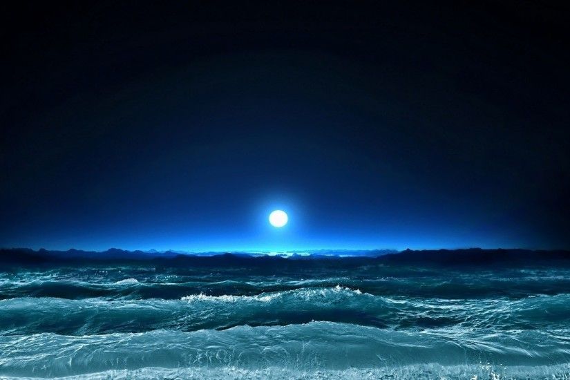 Night Sea Moon Wave Nature Ocean Desktop Backgrounds - 1920x1200