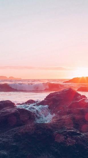 Sea Ocean Nature Sunset Rock Wave Blue Red #iPhone #7 #wallpaper