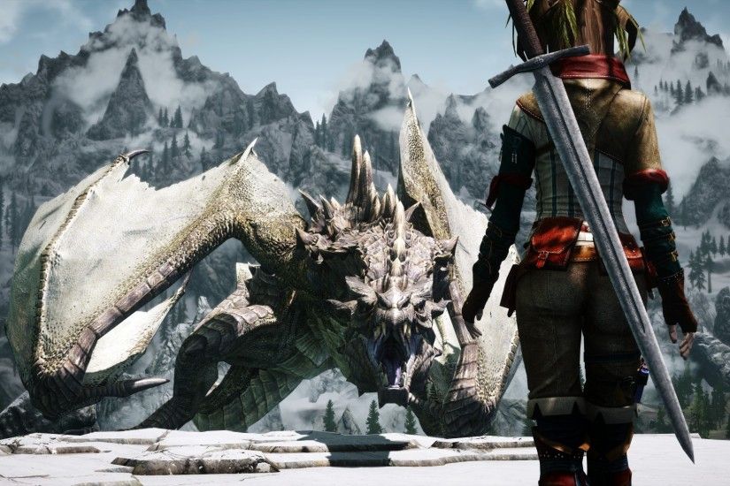 dragonborn, The Elder Scrolls, The Elder Scrolls V: Skyrim, Women, Dragon,  3D, Screenshots Wallpapers HD / Desktop and Mobile Backgrounds