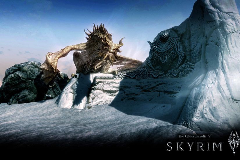Wallpaper The Elder Scrolls V: Skyrim dragon in the mountains
