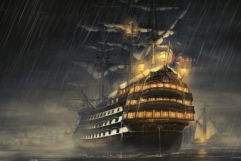 Preview wallpaper ships, sea, light, rain 2560x1440