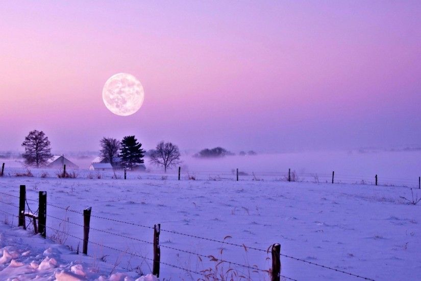 ... Peaceful Time Farm Early Full Moon Landscape Splendor Sky Nature Beauty  Beautiful Lovely Houses Snow Clouds Snowy House View Wallpaper Desktop  Scenes