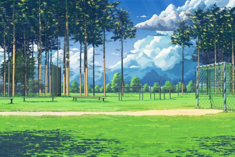 Soccer Field - Tags: cartoon, anime, background, grass, dirt, trees