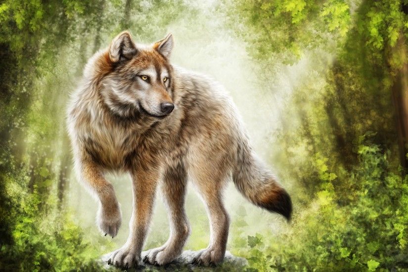 Animal - Wolf Artistic Painting Forest Wallpaper
