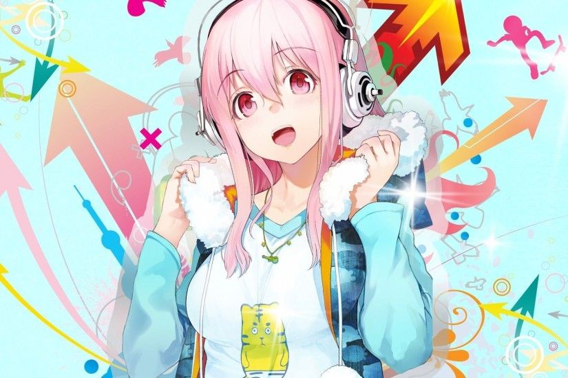 anime girl listening to music wallpaper