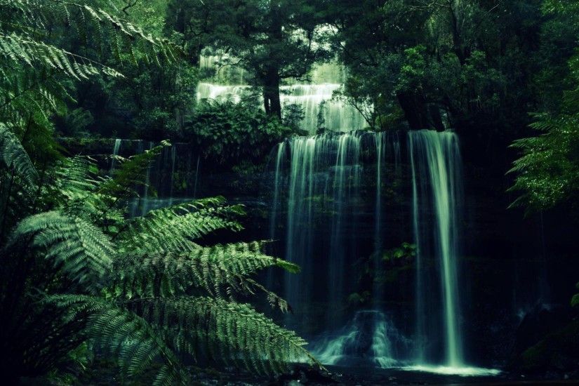 Forest waterfall wallpaper - Design Art Wallpaper