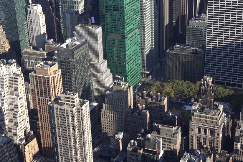 Panoramic and aerial view of Manhattan buildings in New York City, NY, USA.