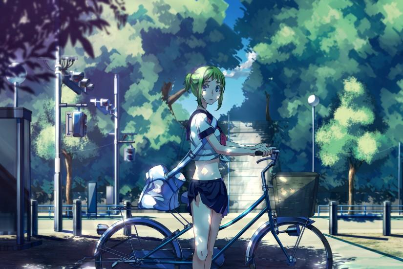 anime, Vocaloid, Megpoid Gumi, School Uniform, Bicycle Wallpaper HD