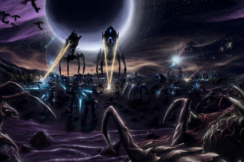 Horde of aliens in the game Starcraft II