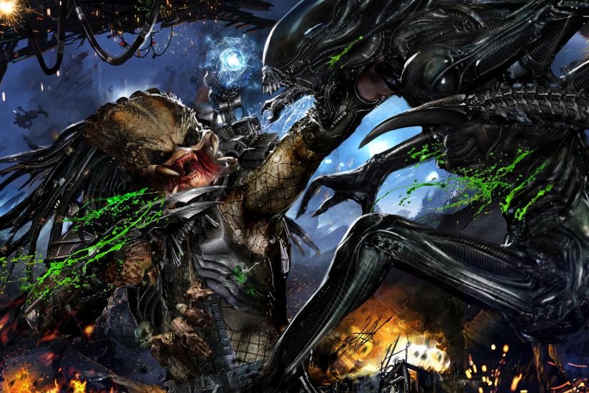 2400x1350 - alien vs predator, xenomorph, artwork, sci-fi, fight #