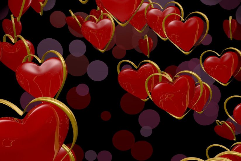 Red hearts with revolving gold outlines falling on a dark background with  transparent circles Motion Background - VideoBlocks