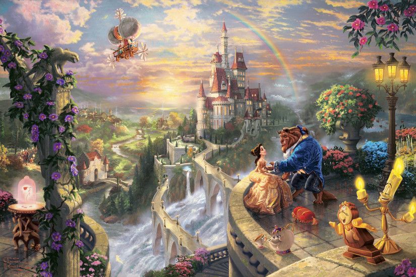 Beauty and the Beast Disney Castle Rainbow HD wallpaper thumb