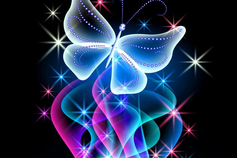 Neon Butterfly and Flowers Wallpaper - WallpaperSafari ...