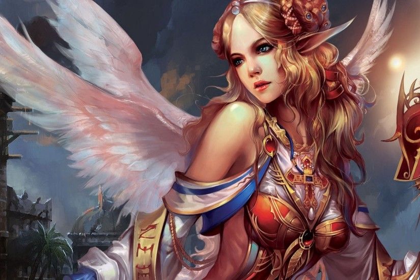 Video Game - Forsaken World Fantasy Warrior Woman Angel Elf Blonde Wings  Wallpaper
