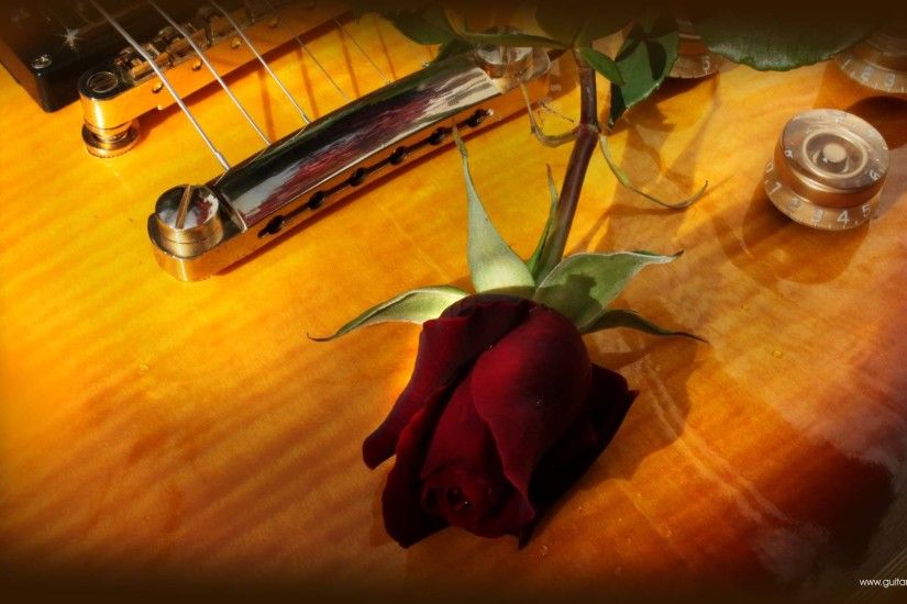 Guitar wallpaper, romantic looking Gibson Les Paul and red rose