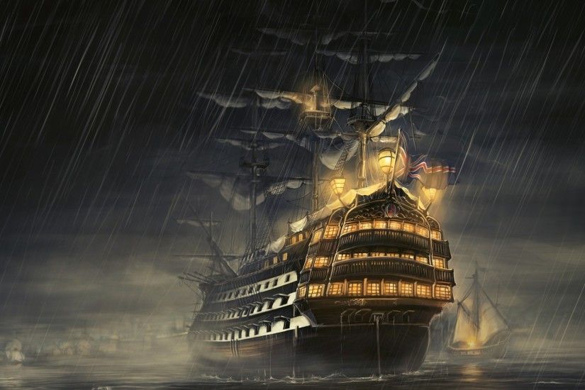Preview wallpaper ships, sea, light, rain 1920x1200
