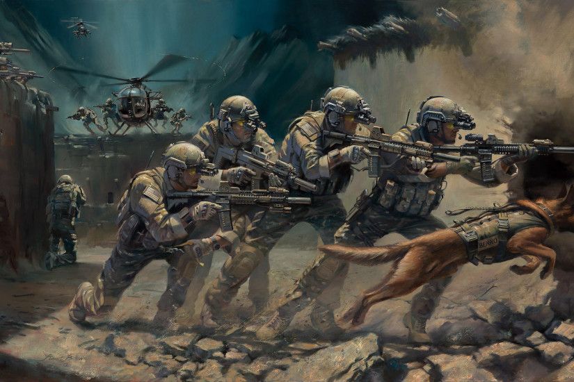 Download wallpaper art, soldiers, special forces, assault rifles, weapons,  equipment,