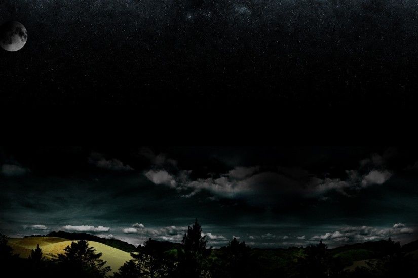 1920x1080 Wallpaper full moon, night, darkness, stars, wood, clouds