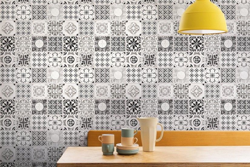 Muriva tile pattern, retro motif wallpaper, Â£15.49 a roll (I Want Wallpaper