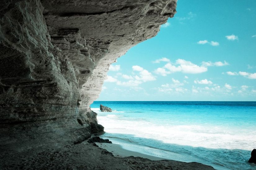 Preview wallpaper cave, sea, coast, rock, paradise 1920x1080