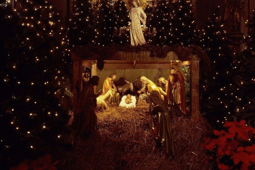 Preview wallpaper christmas, jesus, nurseries, christmas trees, garland,  holiday, people