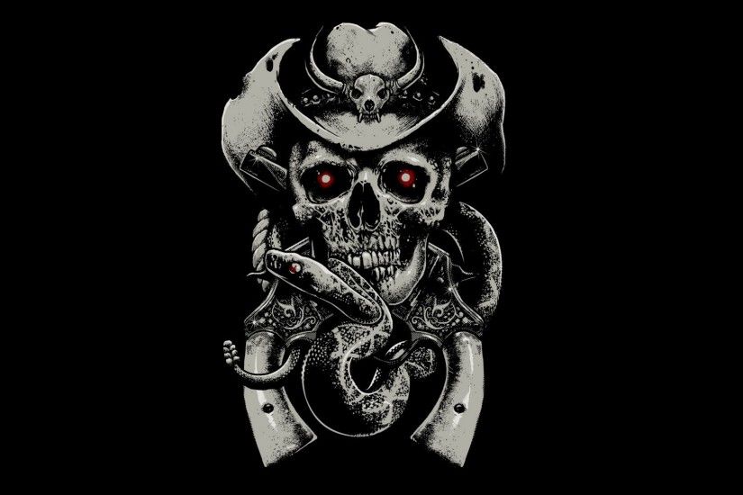 Preview wallpaper skull, fear, hat, guns, snake, background 1920x1080