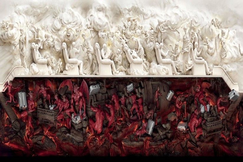 HD Carving Sculpture Religion Good Evil Dark Horror Demons Angels Heaven  Hells Battle Art Free Photos