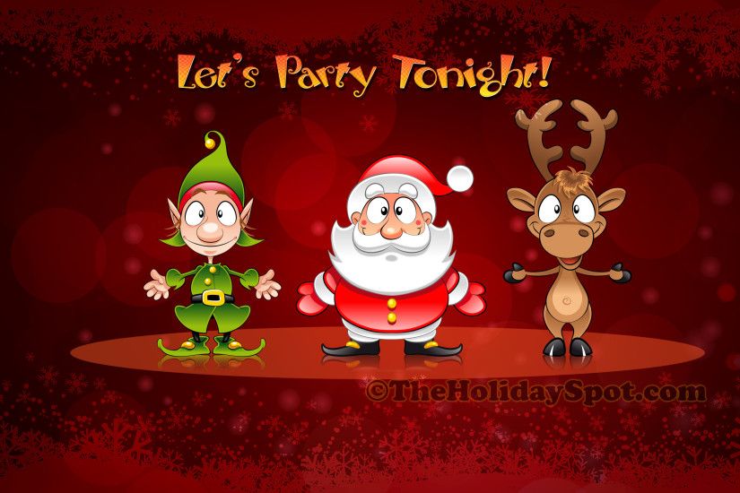 Christmas Wallpaper of Santa, Elve and Reindeer