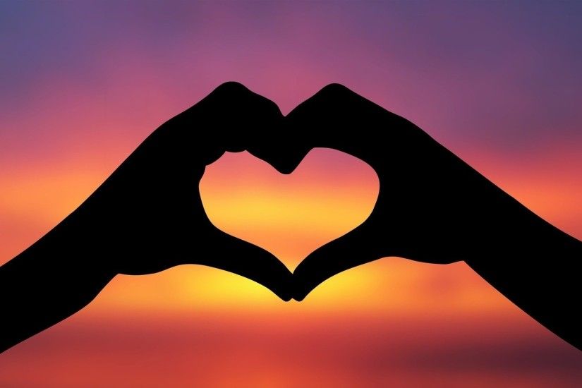 Hands, Silhouette, Love, Heart Shape, Sunset, HD Wallpaper
