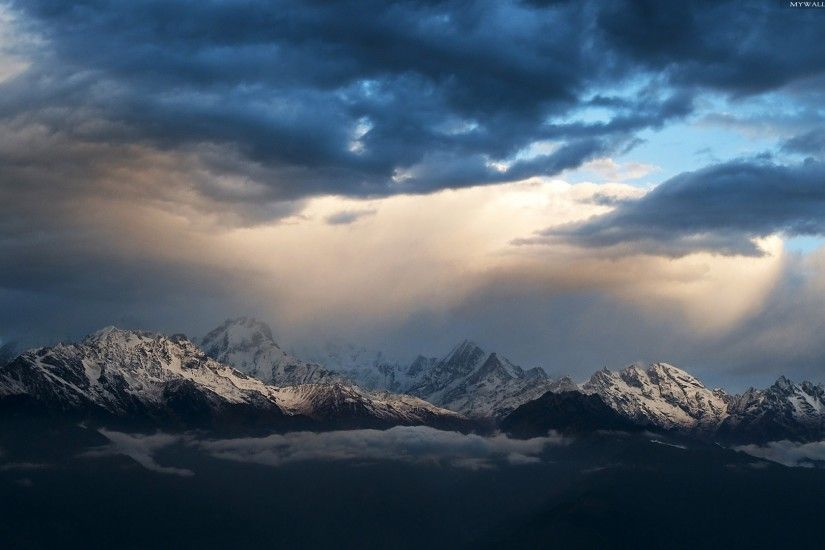 Mountains - Storm Light Sky Blue Dark Clouds White Snow Mountains Beautiful  Mountain Himalaya Photo for