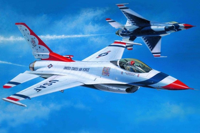 art plane f-16c fighter tanderberds thunderbirds puffins demo aerobatic  squadron air force united states