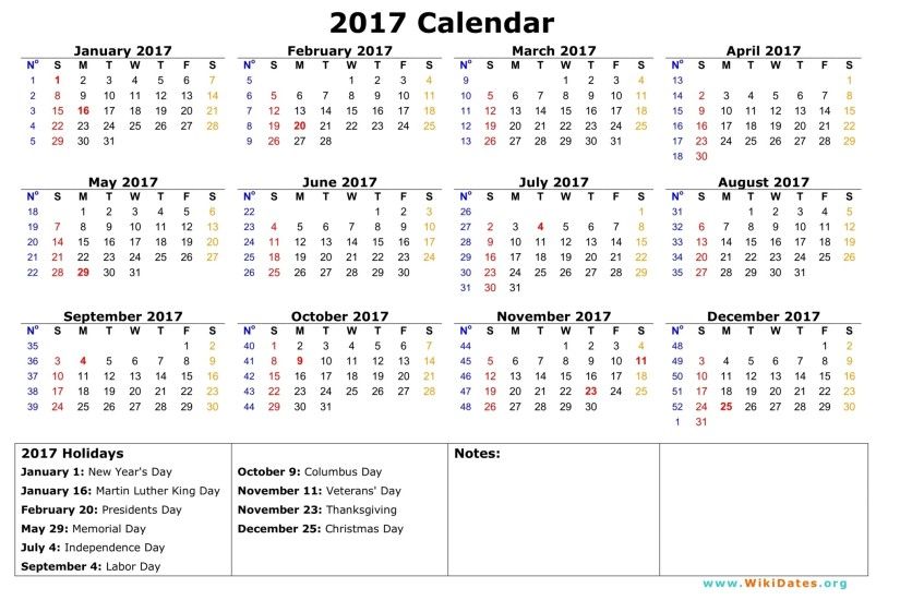 2017 calendar template