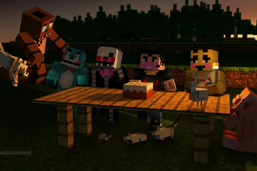 my wallpaper of minecraft fnaf toy animatronics corgratulating markiplier  beating 10/20 mode I accually