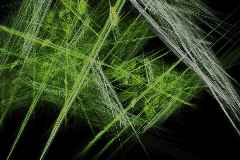 Abstract Black Background Fractal Green Lines Wallpaper
