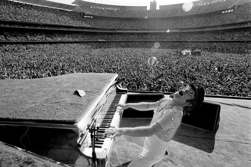 Elton John rocking out at Dodger Stadium in Los Angeles, October 1975 ...