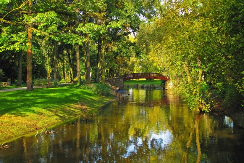 Rivers Sochaczew Trees Grass Bridge River Park Poland Nature Desktop  Wallpaper HD Full Screen