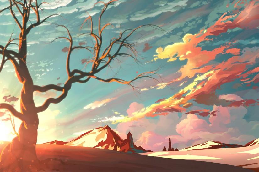 Full HD Wallpapers + Drawings and Paintings, Sunrises, Nature, Trees .